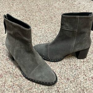 Suede Ankle Booties in Gray with Stud Detail